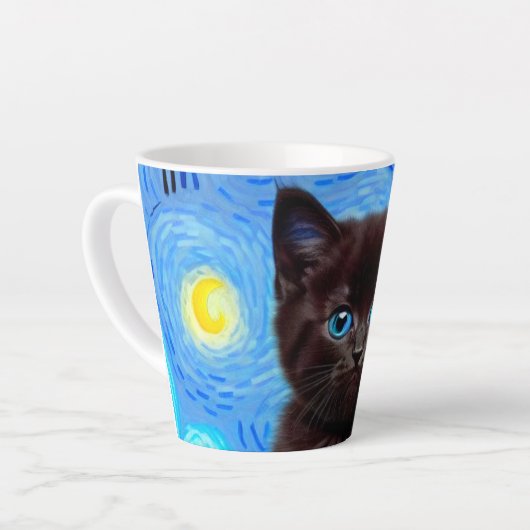 ファンゴッホ星空の夜黒猫 カフェラテマグ (左アングル)