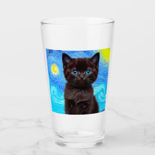 ファンゴッホ星空の夜黒猫 タンブラーグラス (正面)