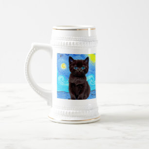 ファンゴッホ星空の夜黒猫 ビールジョッキ