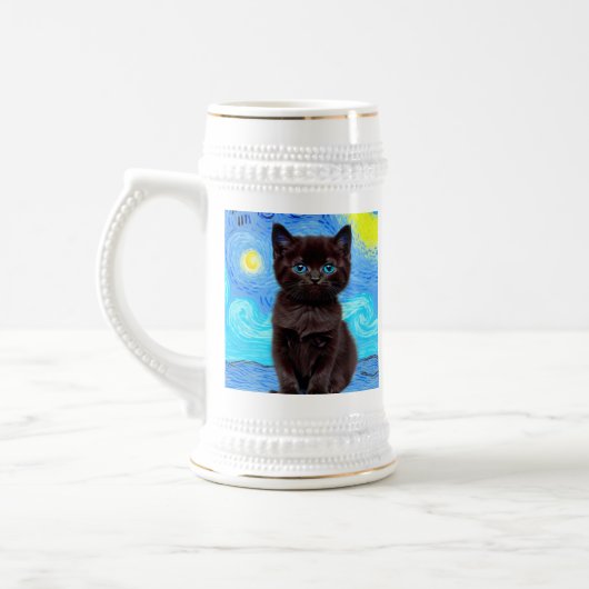 ファンゴッホ星空の夜黒猫 ビールジョッキ (左)