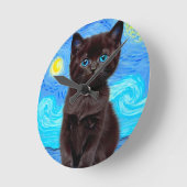 ファンゴッホ星空の夜黒猫 ラウンド壁時計 (傾斜)