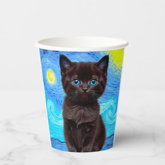 ファンゴッホ星空の夜黒猫 紙コップ (正面)