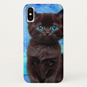 ファンゴッホ星空の夜黒猫 iPhone X ケース