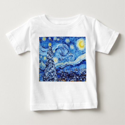 ファンゴッホ星空の夜 – 白いクリスマスツリー ベビーTシャツ (正面)