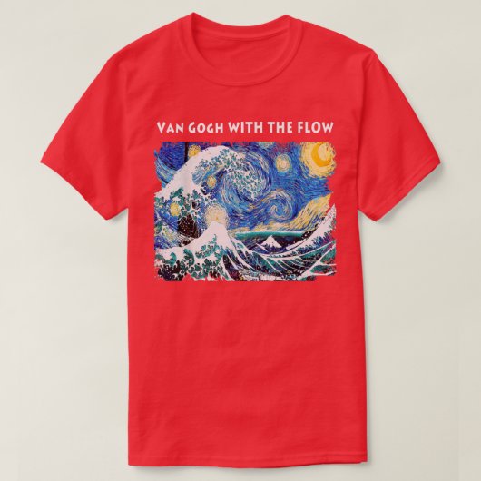 ファンゴッホ流れの星空の夜と波素晴らしで Tシャツ (デザイン正面)