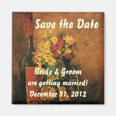 ファンゴッホ花とワインで日付を保存! マグネット (正面)