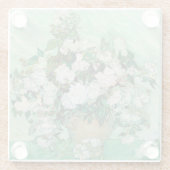 ファンゴッホ花瓶とピンクのバラのヴィンテージフラワーアート ガラスコースター (裏面)