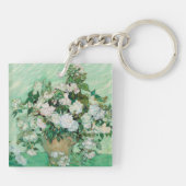 ファンゴッホ花瓶とピンクのバラのヴィンテージフラワーアート キーホルダー (裏面)