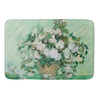 ファンゴッホ花瓶とピンクのバラのヴィンテージフラワーアート バスマット