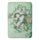 ファンゴッホ花瓶とピンクのバラのヴィンテージフラワーアート バスマット (正面縦)