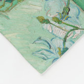 ファンゴッホ花瓶とピンクのバラのヴィンテージフラワーアート フリースブランケット (角)