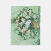 ファンゴッホ花瓶とピンクのバラのヴィンテージフラワーアート フリースブランケット (正面)