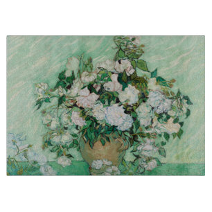 ファンゴッホ花瓶とピンクのバラの花絵画の数 カッティングボード