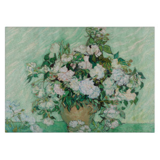 ファンゴッホ花瓶とピンクのバラの花絵画の数 カッティングボード
