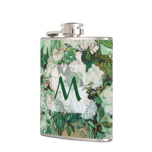 ファンゴッホ花瓶とピンクローズフローラアートモノグラム フラスク (左)