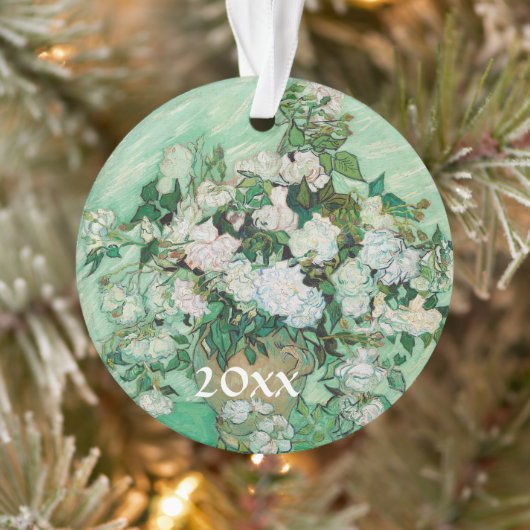 ファンゴッホ花瓶とピンクローズヴィンテージフローラアート オーナメント (ツリー)