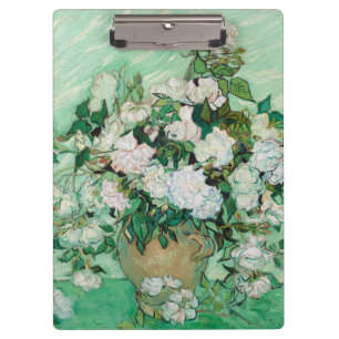 ファンゴッホ花瓶とピンクローズヴィンテージフローラアート クリップボード