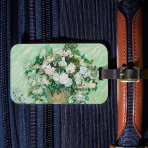 ファンゴッホ花瓶とピンクローズヴィンテージフローラアート ラゲッジタグ