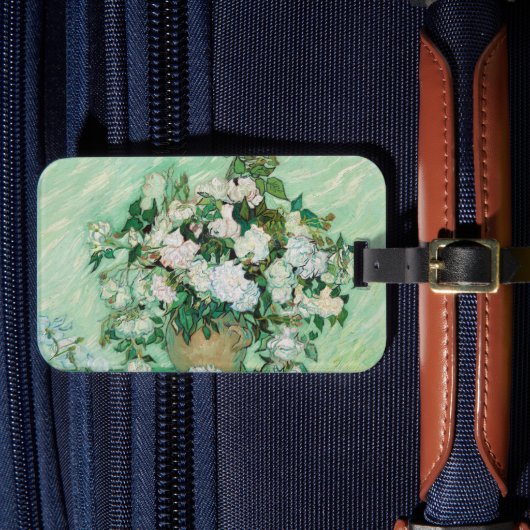 ファンゴッホ花瓶とピンクローズヴィンテージフローラアート ラゲッジタグ (正面インサイチュ4)