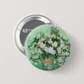 ファンゴッホ花瓶とピンクローズヴィンテージフローラアート 缶バッジ (正面&裏面)