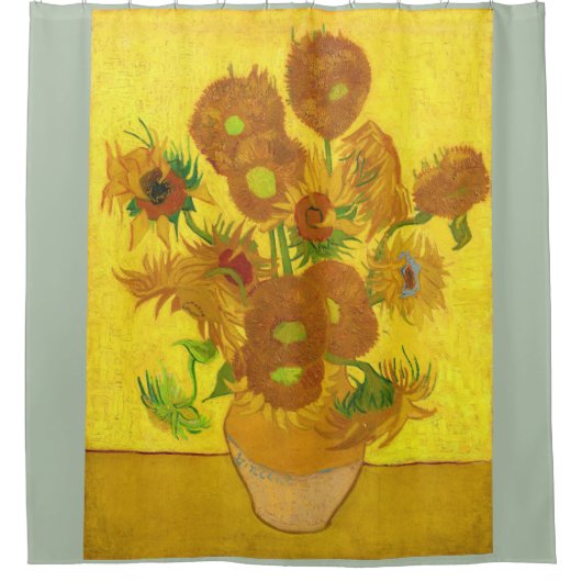 ファンゴッホ花瓶のファインアートの15ひまわり シャワーカーテン (正面)
