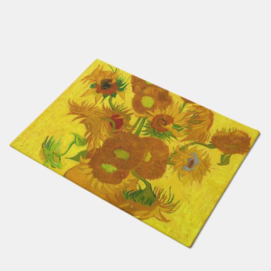 ファンゴッホ花瓶のファインアートの15ひまわり ドアマット (アングル)