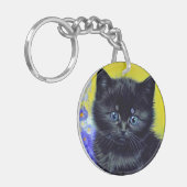 ファンゴッホ黒猫紫の花 キーホルダー (正面左)