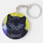 ファンゴッホ黒猫紫の花 キーホルダー (裏面)