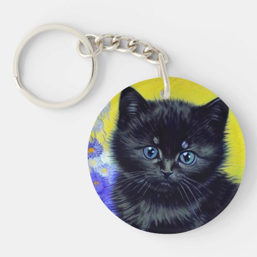 ファンゴッホ黒猫紫の花 キーホルダー (正面)