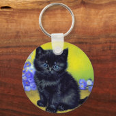 ファンゴッホ黒猫紫の花 キーホルダー (裏面)