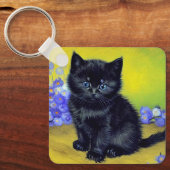 ファンゴッホ黒猫紫の花 キーホルダー (正面)