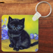 ファンゴッホ黒猫紫の花 キーホルダー (裏面)