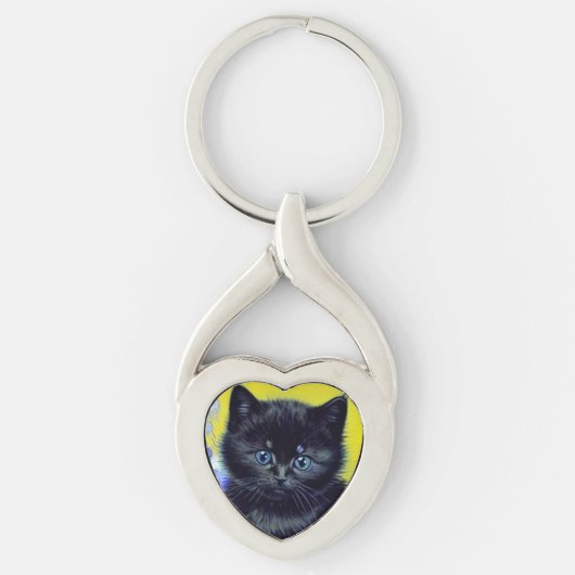 ファンゴッホ黒猫紫の花 キーホルダー (正面)