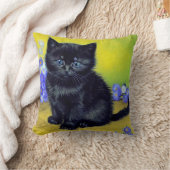 ファンゴッホ黒猫紫の花 クッション (ブランケット)