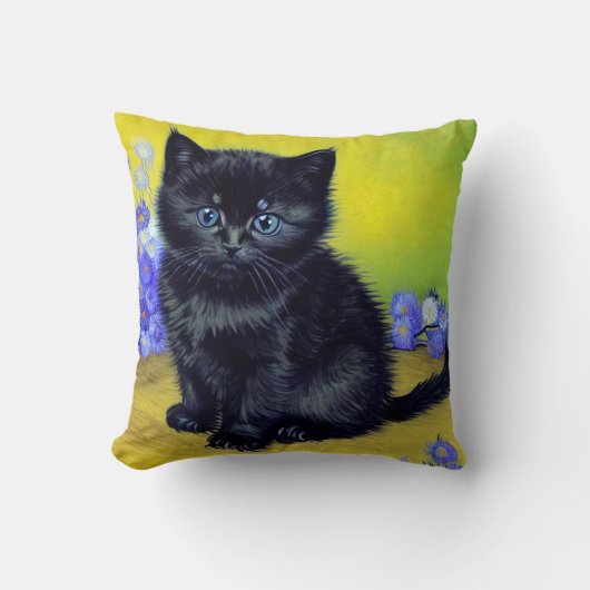 ファンゴッホ黒猫紫の花 クッション (正面)
