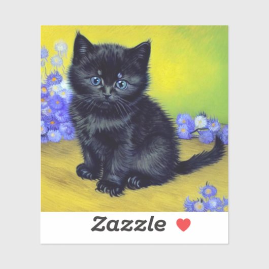 ファンゴッホ黒猫紫の花 シール (シート)