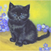 ファンゴッホ黒猫紫の花 シール (正面)