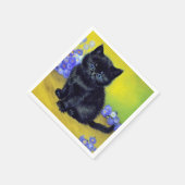 ファンゴッホ黒猫紫の花 スタンダードカクテルナプキン (角)