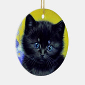 ファンゴッホ黒猫紫の花 セラミックオーナメント (右)