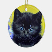 ファンゴッホ黒猫紫の花 セラミックオーナメント (左)