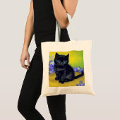 ファンゴッホ黒猫紫の花 トートバッグ (正面(商品))