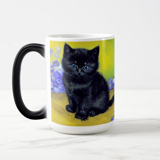 ファンゴッホ黒猫紫の花 モーフィングマグカップ (左)