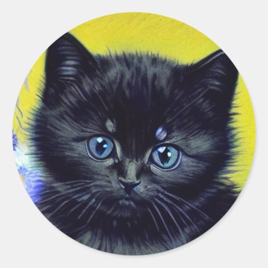 ファンゴッホ黒猫紫の花 ラウンドシール (正面)