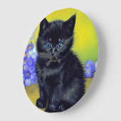 ファンゴッホ黒猫紫の花 ラージ壁時計 (傾斜)