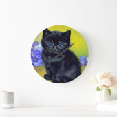 ファンゴッホ黒猫紫の花 ラージ壁時計 (ホーム)