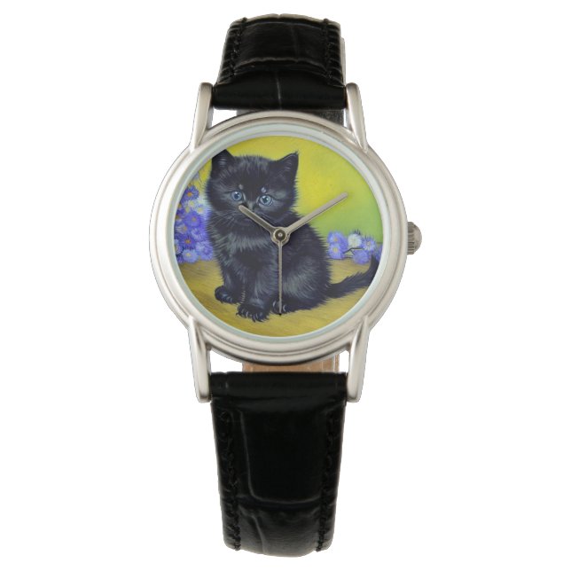 ファンゴッホ黒猫紫の花 腕時計 (正面)