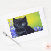 ファンゴッホ黒猫紫の花 長方形シール (封筒)