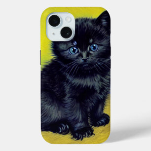 ファンゴッホ黒猫紫の花 iPhone 15ケース