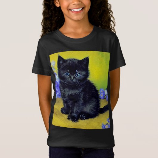 ファンゴッホ黒猫紫の花 Tシャツ (正面)