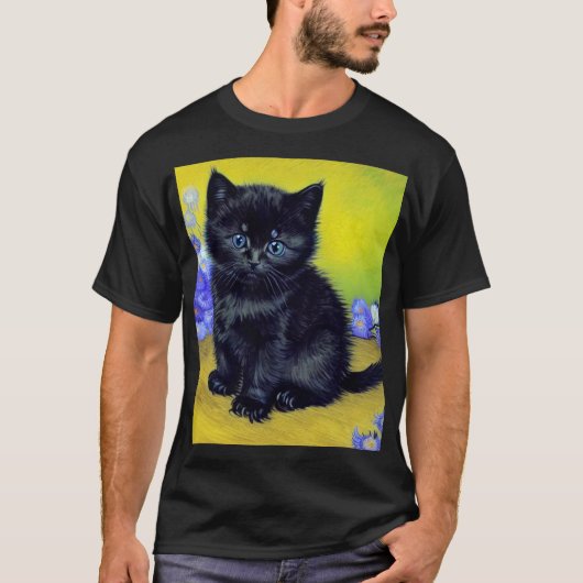 ファンゴッホ黒猫紫の花 Tシャツ (正面)